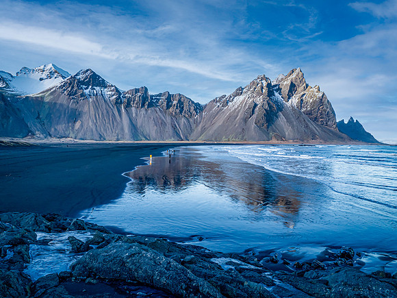 Vestrahorn Mountain and reflection in lagoon