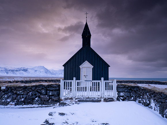 Budir Black Church, 19th century Luthern church in a black lava field